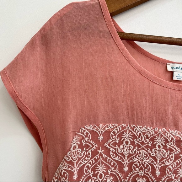 Sundance Embroidered Pink Short Sleeve Rose Palace Shift Dress Size Medium - Picture 7 of 11